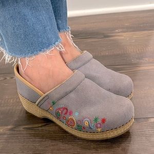 Dansko Gray Embroidered Mules